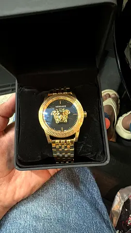 Gold-tone Versace-style Mens Bracelet Watch with Lion Emblem