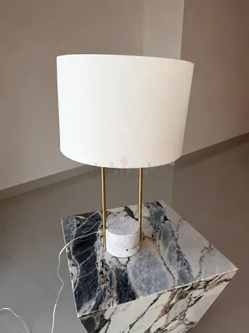 Modern Marble Base Table Lamps with Fabric Shade x 2