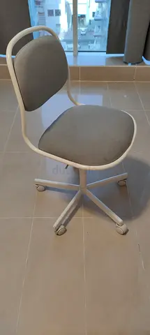 Modern Grey Upholstered Office Chair with White Frame