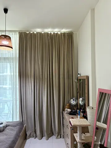 Full-length beige blackout curtains with sheer liner - used 5m x 3.25m