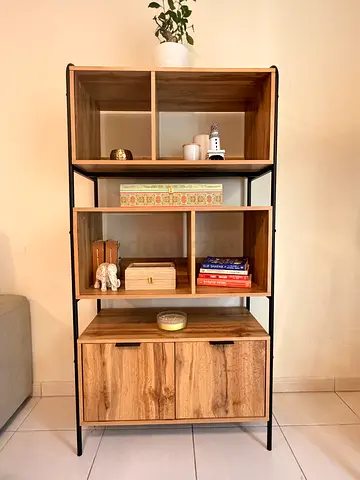 Wooden Shelving Unit with Drawer and Metal Frame - Good Condition
