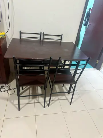 4-Seater Wooden Dining Table with Metal Frame
