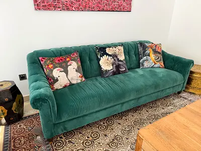Green Velvet 3-Seater Sofa — Good Condition