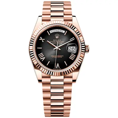 Rolex Day-Date  Rose Gold President Bracelet Watch - Black Dial