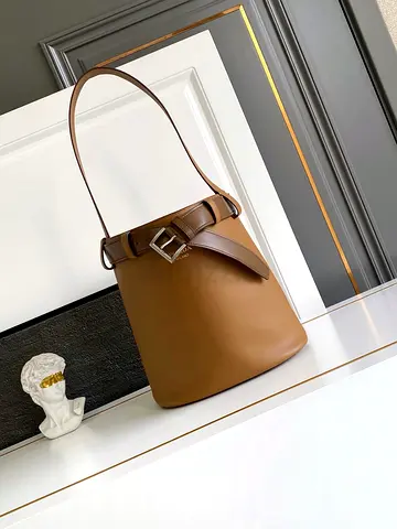 Prada Buckle Bucket Bag with Belt in Caramel Calfskin
