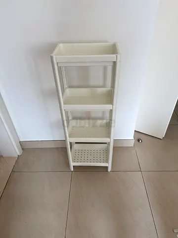 Small White Storage Shelf / Narrow Cabinet - Good Condition