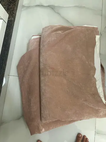 Soft velvet curtain panels - light pink / beige (pair)