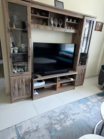 Wooden Entertainment Center with Display Cabinets