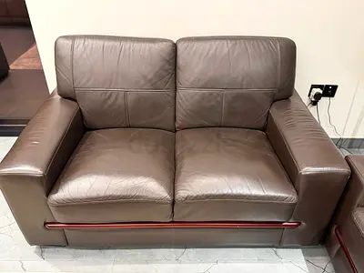 Brown Leather 7-Seater Sofa — Good Used Condition (3+2+1+1)