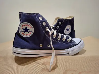 Original Navy Converse Chuck Taylor All Star High-Top Sneakers, Size 8 UK