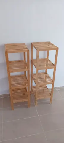 Set of 2 wooden 4-tier shelving racks - natural finish