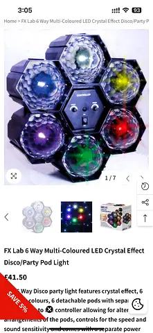 FX Lab 6-Way Multi-Coloured LED Crystal Effect Disco/Party Pod Light - Used