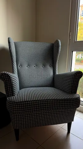 STRANDMON Wing chair, Vibberbo black/beige ( 550 AED for Two Chairs )