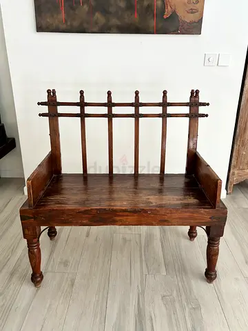 Solid Wood Vintage Indian Bench with Spindle Back (2-seater)