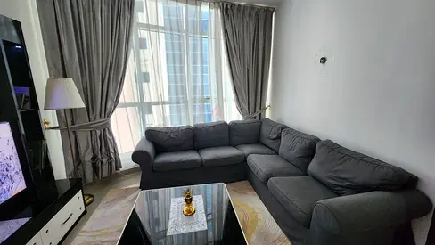 Ikea Used L-shaped grey fabric sofa, good condition, 5-seater