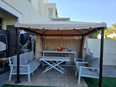 Outdoor gazebo set with cushioned seating and table  [You can buy them individually as well]