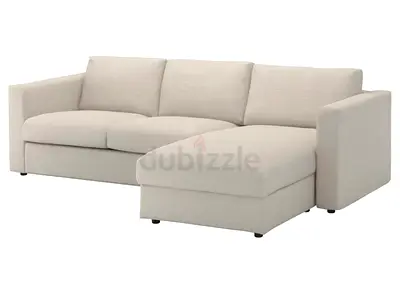 Beige 3-seater Corner Sofa with Chaise Longue