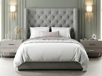 Upholstered King Bed with Tufted Headboard in Grey
