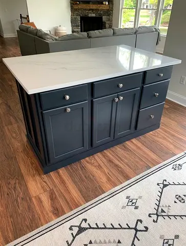 Solid Kitchen Island with Quartz Top and Storage Drawers