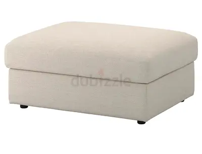 Beige Fabric Ottoman / Footstool - Comfortable Square Pouf