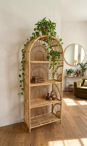 Bohemian Rattan Arched Bookcase Shelf