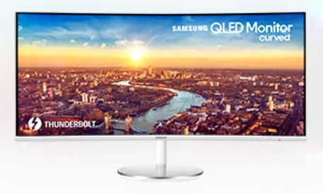 Samsung 34-inch ultrawide curved QLED monitor. Featuring Thunderbolt 3 connectivity, a