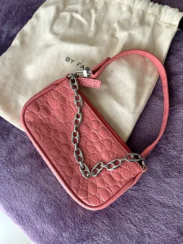 BY FAR Pink small leather shoulder bag with chain strap - good condition