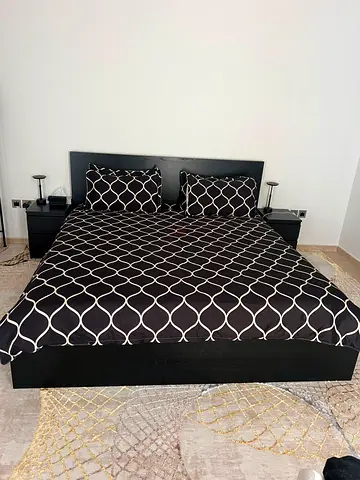 King Size IKEA Bed with Memory Foam Mattress  2 Bedside Cabinets – AED 1,150