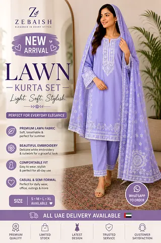 Light Purple Embroidered Lawn Kurta Set - New Arrival (S-XL)