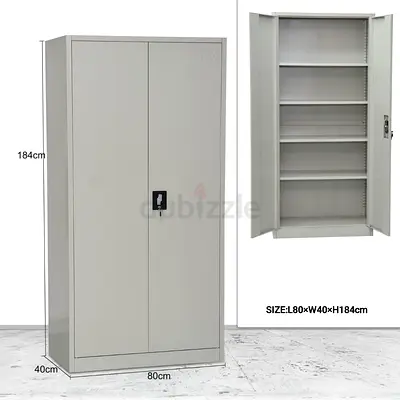 Metal Storage Cabinet 80x40x184cm - 5 Adjustable Shelves, Lockable