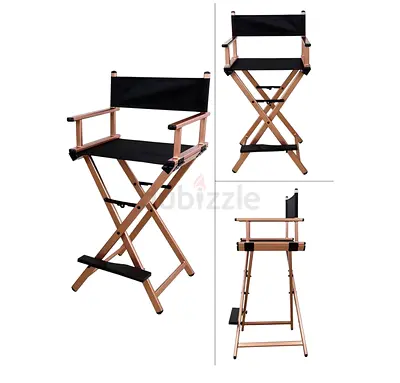 2X Wooden Directors Chair with Armrests and Footrest - Foldable Makeup/Bar Stool