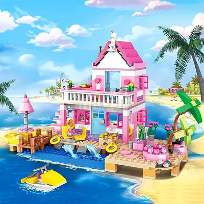 3269 - SLEEPHEAD® Pink Seaside Beach Villa Friends Building Set Friends Construction Educational Toy