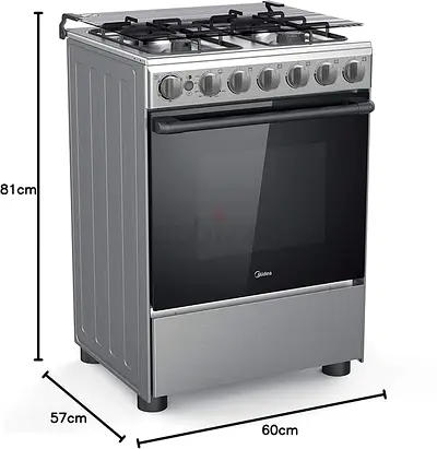 Midea 60x60cm Freestanding Cooker, Full Gas Cooking Range with 4 Burners, Automatic Ignition