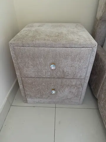 Upholstered Velvet Bedside Nightstand with Crystal Handles