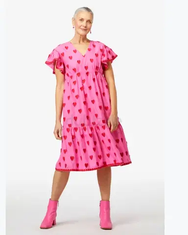 Pink GORMAN dress with red hearts