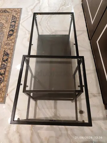 Modern Nesting Glass and Metal Table Set