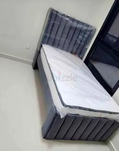 Single upholstered bed with mattress - grey