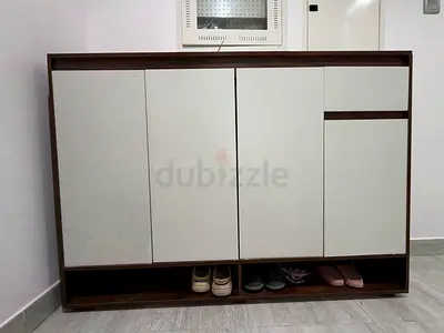 Wooden Shoe Cabinet with Multiple Shelves - Good Condition