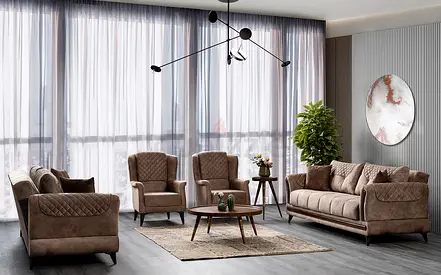 Homes R Us Vega Fabric Upholstered 8-Seater Sofa Set With Storage + Coffee table set + Carpet