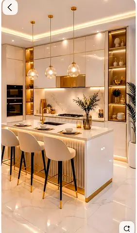 Modern White Gloss Kitchen Island with Breakfast Bar