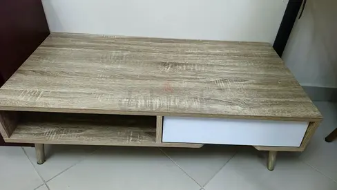Low Wooden TV Console / Coffee Table with Drawer - Light Oak Finish