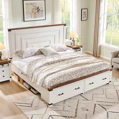 Tall headboard 2 front drawers king mdf bed
