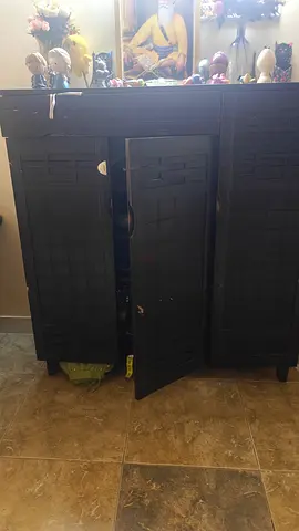 Dark Wood Three-Door Storage Cabinet / Cupboard - Used