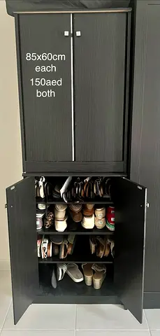 Pair of dark wood shoe cabinets, each 85x60cm — good condition