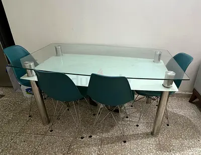 Glass Top Dining Table with 4 Modern Chairs - Excellent Condition. Not used.