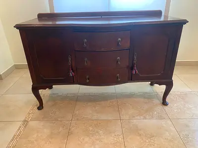 Antique Solid Wood Sideboard / Cabinet with Cabriolle Legs - Dark Finish