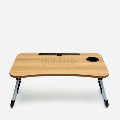 Portable Folding Laptop Table with Cup Holder - Compact Wood Bed Table