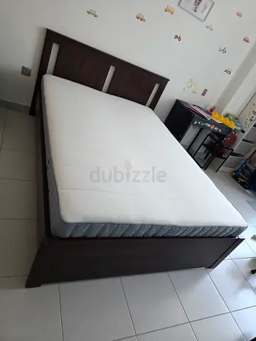 Ikea Songsand Bed Frame with Vestroy Mattress - Dark Brown