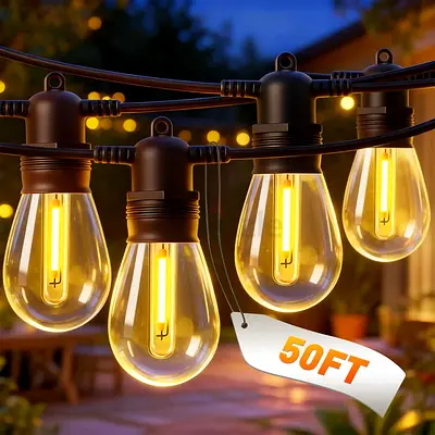 50ft Outdoor Edison String Lights - Warm LED Patio Bulbs