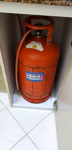 Used LPG Gas Cylinder (Orange) with Hose and Stove- Good Working Condition